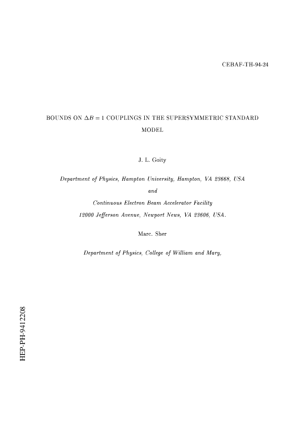 (PDF) Bounds on ΔB = 1 couplings in the supersymmetric standard model