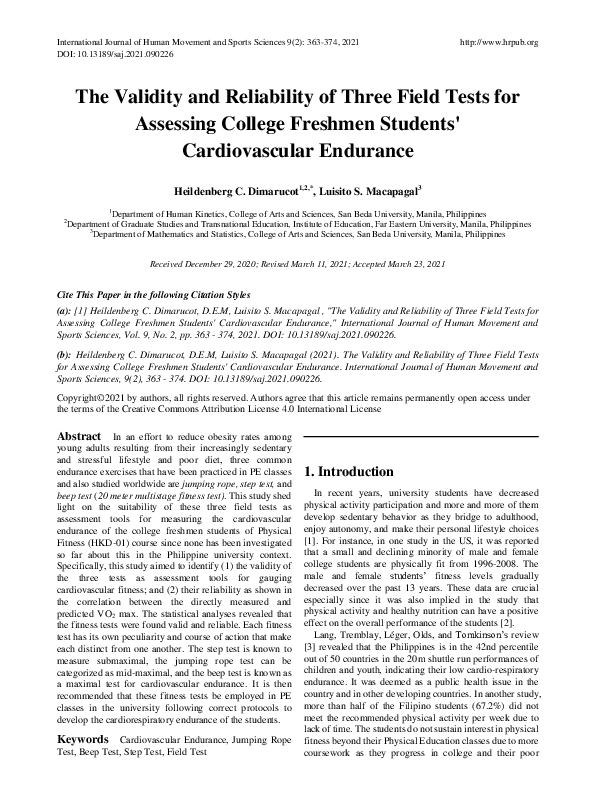 (PDF) The Validity and Reliability of Three Field Tests for Assessing ...