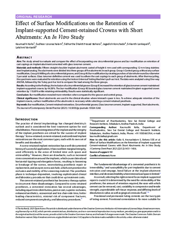(PDF) Effect of Surface Modifications on the Retention of Implant ...
