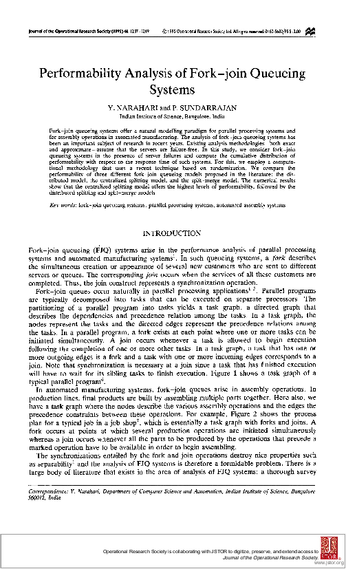 (PDF) Performability Analysis of Fork-join Queueing Systems