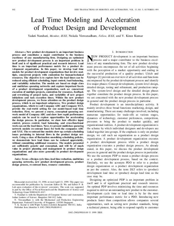 (PDF) Lead time modeling and acceleration of product design and development