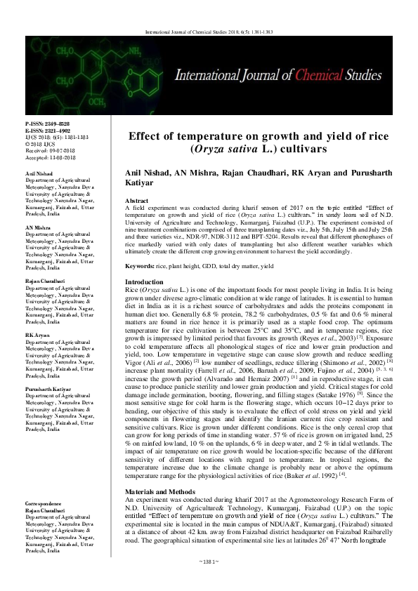 (PDF) Effect of temperature on growth and yield of rice (Oryza sativa L ...