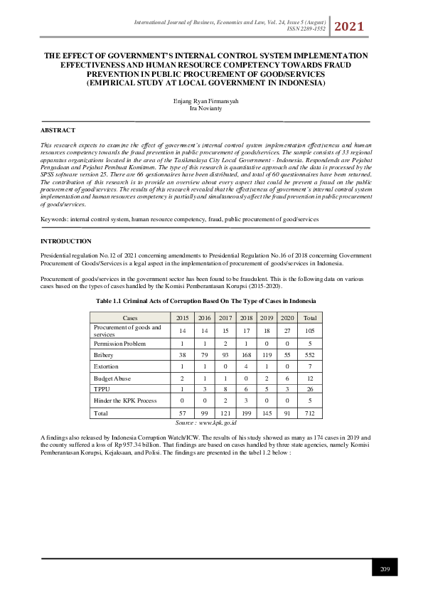 (PDF) The Effect of Government’s Internal Control System Implementation ...