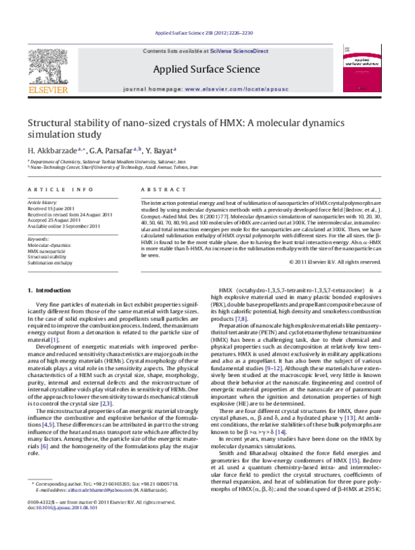 (PDF) Structural stability of nano-sized crystals of HMX: A molecular ...