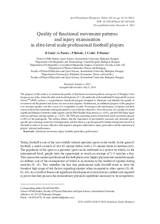 (PDF) Quality of functional movement patterns and injury examination in ...