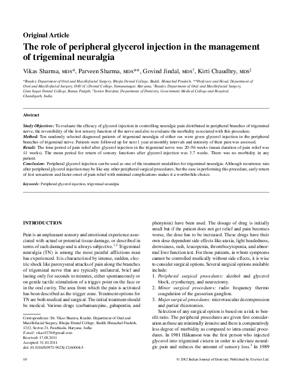 (PDF) The role of peripheral glycerol injection in the management of ...