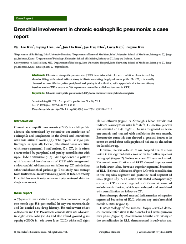 (PDF) Bronchial involvement in chronic eosinophilic pneumonia: a case ...