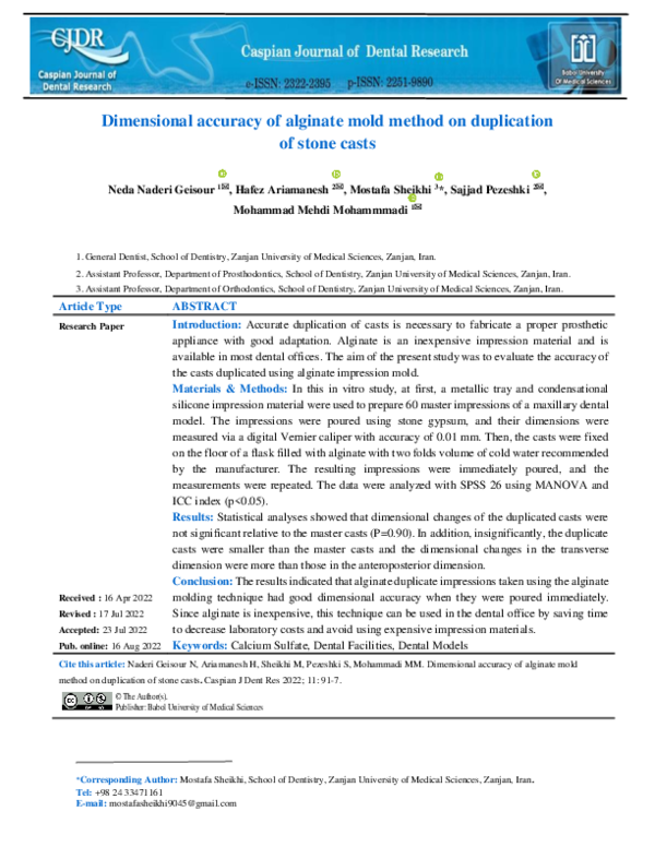 (PDF) Dimensional accuracy of alginate mold method on duplication of ...