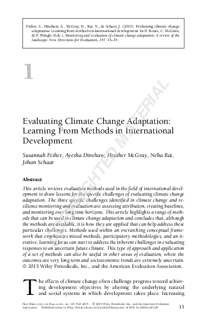(PDF) Evaluating Climate Change Adaptation: Learning From Methods in ...