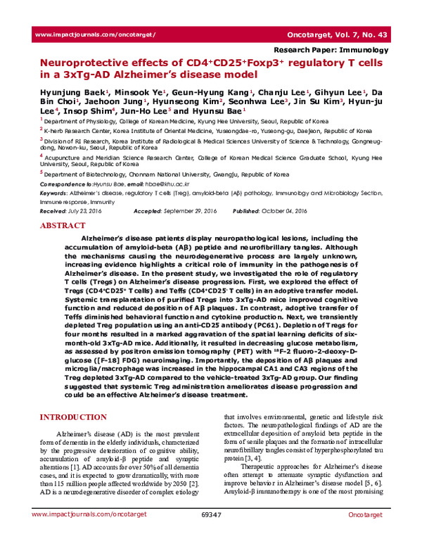 (PDF) Neuroprotective effects of CD4+CD25+Foxp3+ regulatory T cells in ...
