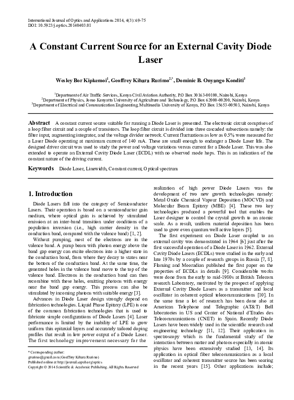 (PDF) A Constant Current Source for an External Cavity Diode Laser