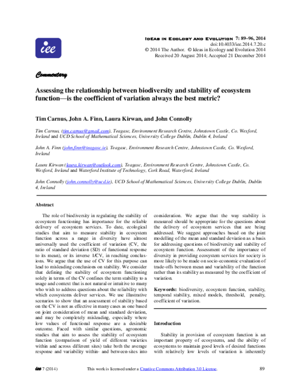 (PDF) Assessing the relationship between biodiversity and stability of ...