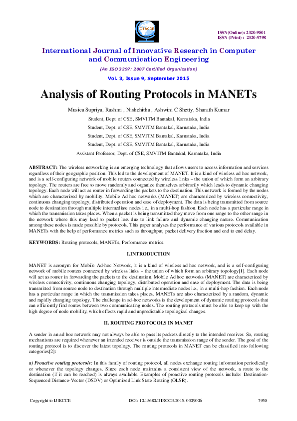 (PDF) Comparative analysis of routing protocols in MANETS