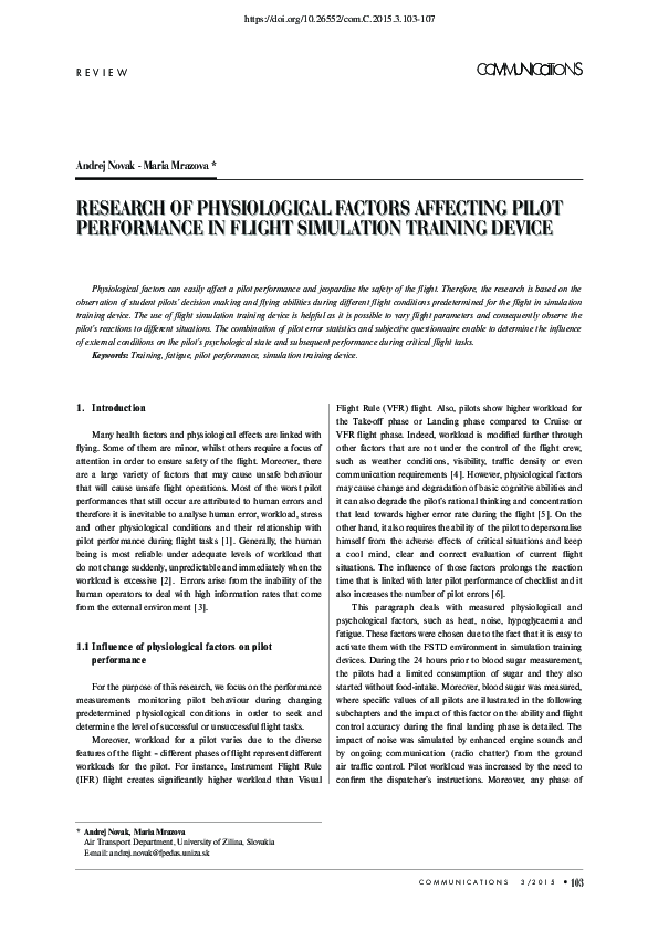 (PDF) Research of Physiological Factors Affecting Pilot Performance in ...