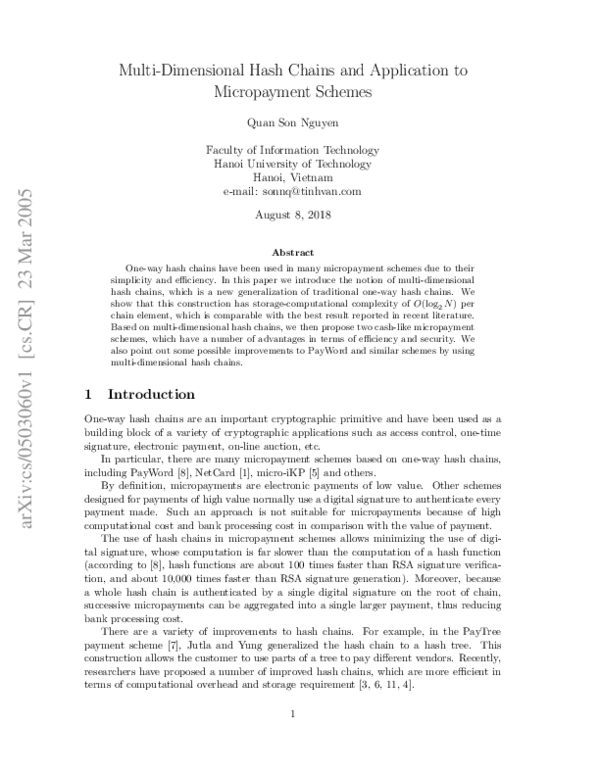 TOWARDS PRACTICAL MULTI PARTY HASH CHAINS USING ARITHMETIZATION visual data 3