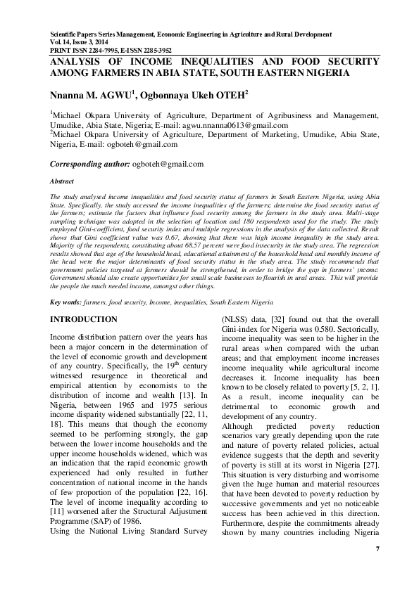 (PDF) Analysis of income inequalities and food security among farmers ...