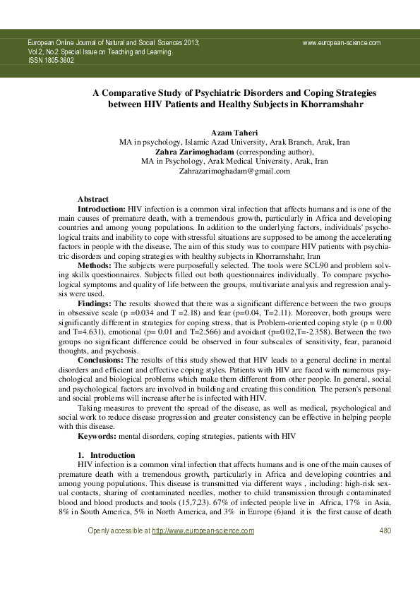 (PDF) A Comparative Study of Psychiatric Disorders and Coping ...