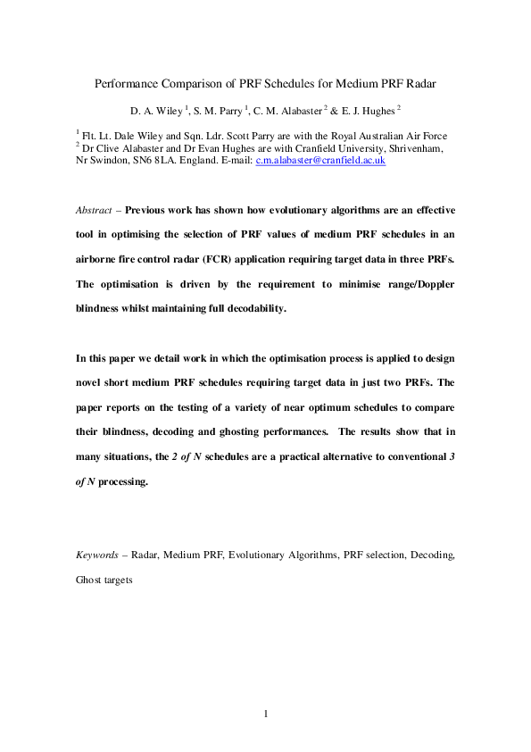 Pdf Performance Comparison Of Prf Schedules For Medium Prf Radar