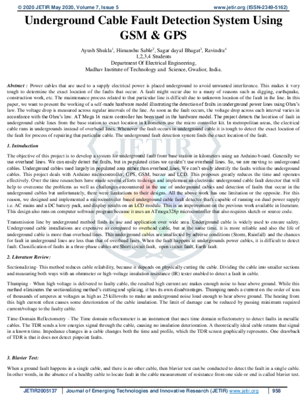 (PDF) Underground Cable Fault Detection System Using GSM & GPS Ayush