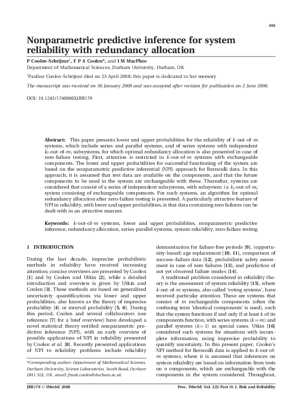 (PDF) Nonparametric predictive inference for system reliability with ...