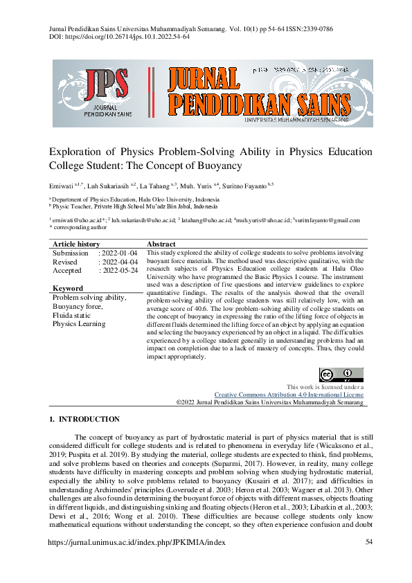 (PDF) Assessing Physics Students' Buoyancy Problem-Solving