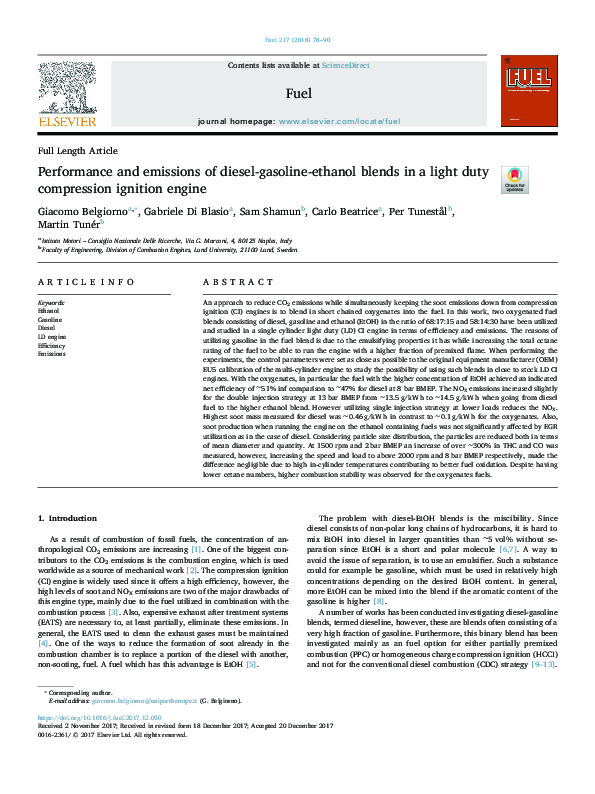 (PDF) Performance and emissions of diesel-gasoline-ethanol blends in a ...