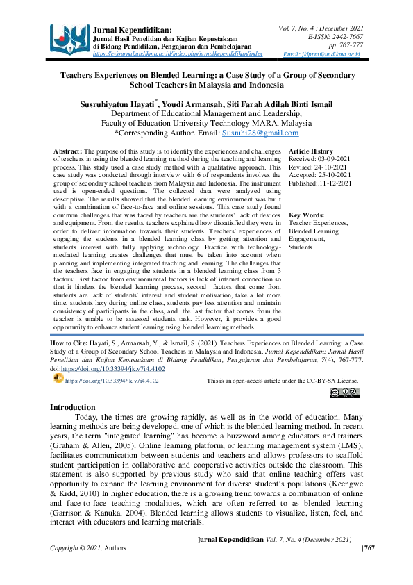 (PDF) Teachers Experiences on Blended Learning: a Case Study of a Group ...