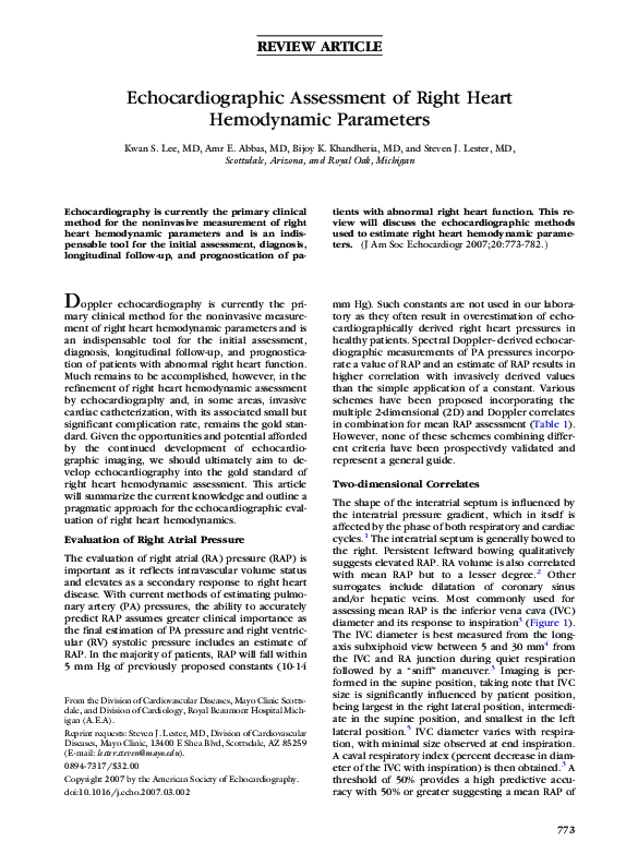 (PDF) Echocardiographic Assessment of Right Heart Hemodynamic ...