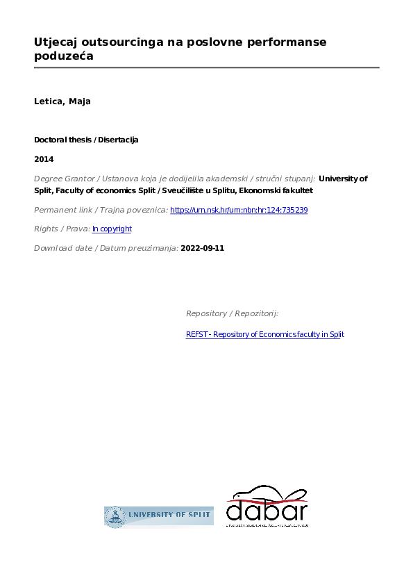 (PDF) Utjecaj outsourcinga na poslovne performanse poduzeća