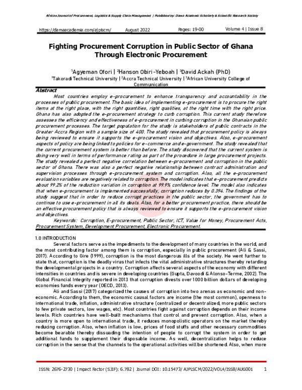 (PDF) Fighting Procurement Corruption in Public Sector of Ghana Through ...