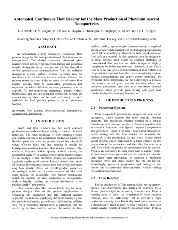 (PDF) Automated Continuous Flow Reactor for the Mass Production of ...