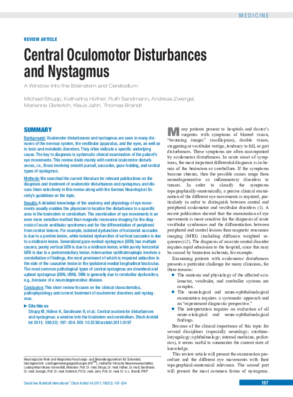 (PDF) Central oculomotor disturbances and nystagmus: a window into the ...