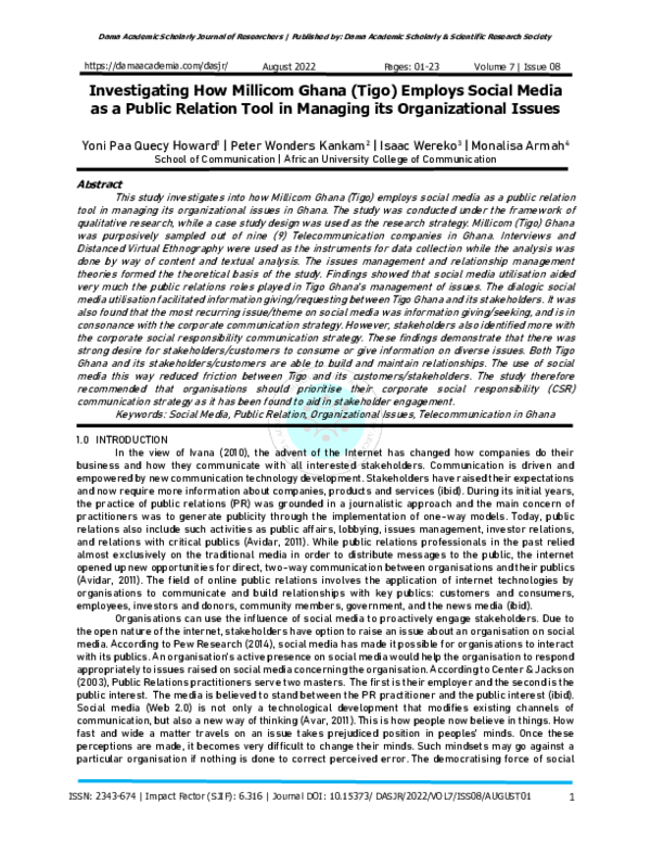 (PDF) Investigating How Millicom Ghana (Tigo) Employs Social Media as a ...