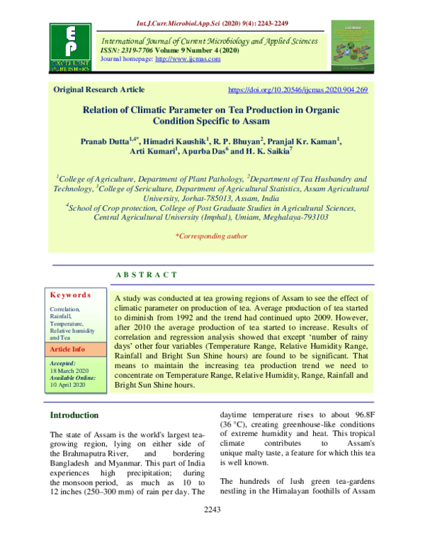 (PDF) Relation of Climatic Parameter on Tea Production in Organic ...
