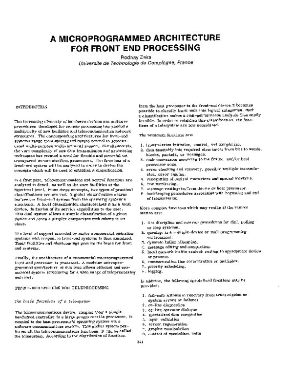 (PDF) A microprogrammed architecture for front end processing