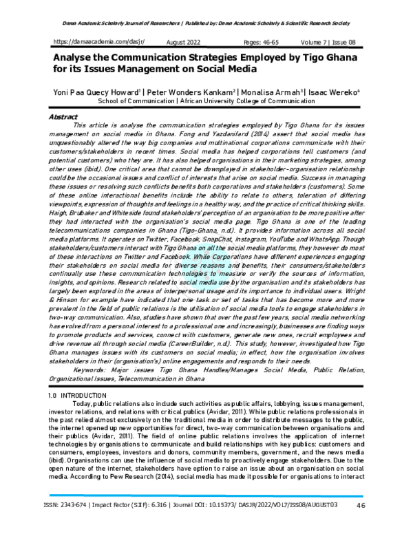 (PDF) Analyse the Communication Strategies Employed by Tigo Ghana for ...