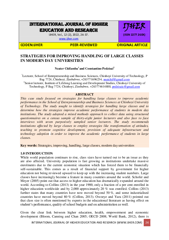 (PDF) STRATEGIES FOR IMPROVING HANDLING OF LARGE CLASSES IN MODERN DAY ...