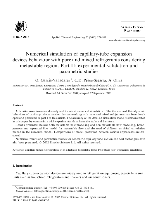 (PDF) Numerical simulation of capillary-tube expansion devices ...
