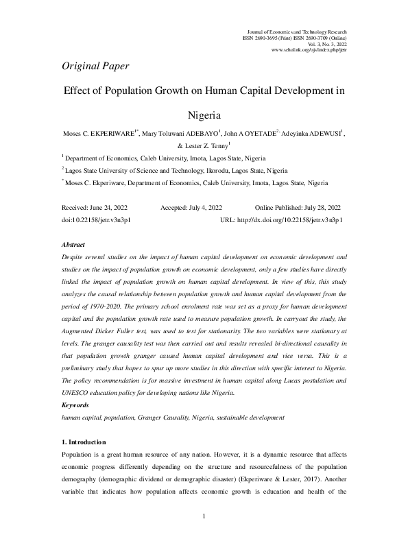 (PDF) Effect of Population Growth on Human Capital Development in Nigeria