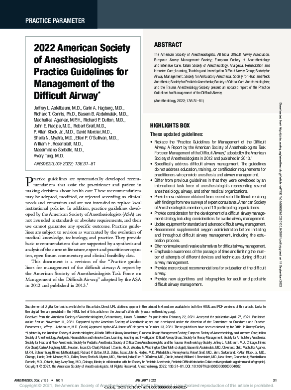 (PDF) 2022 American Society of Anesthesiologists Practice Guidelines ...