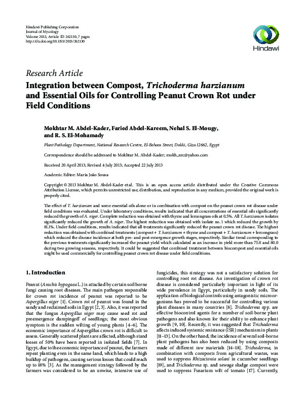(PDF) Integration between Compost, Trichoderma harzianum and Essential ...