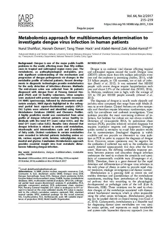 (PDF) Metabolomics approach for multibiomarkers determination to ...