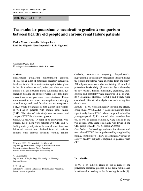 (PDF) Transtubular potassium concentration gradient comparison between