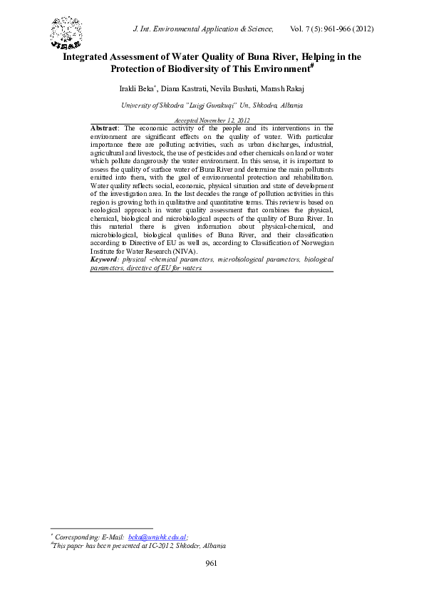 (PDF) Integrated assessment of water quality of Buna River, helping in