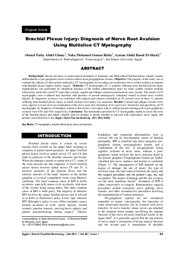 (PDF) Brachial Plexus Injury: Diagnosis of Nerve Root Avulsion Using ...
