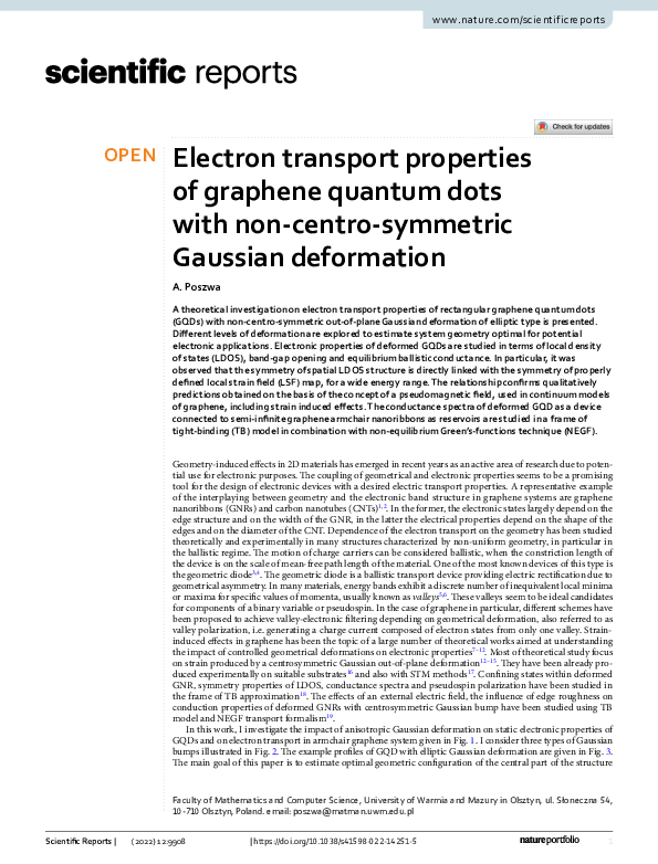 (PDF) Electron transport properties of graphene quantum dots with non ...