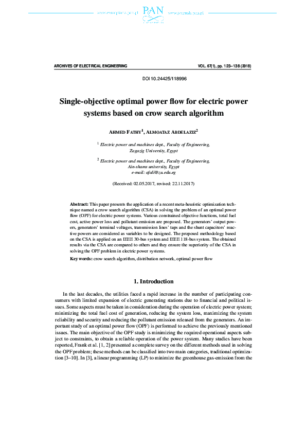 (PDF) Single-objective optimal power flow for electric power systems ...