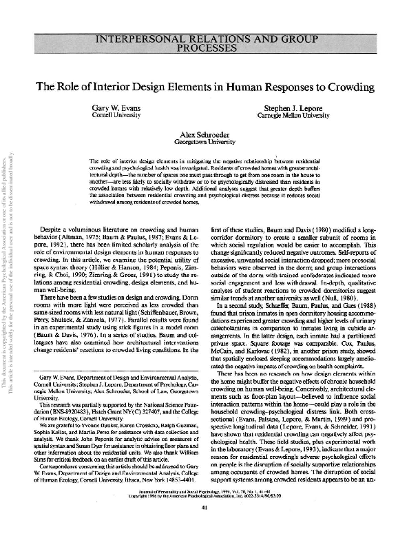 (PDF) The role of interior design elements in human responses to crowding