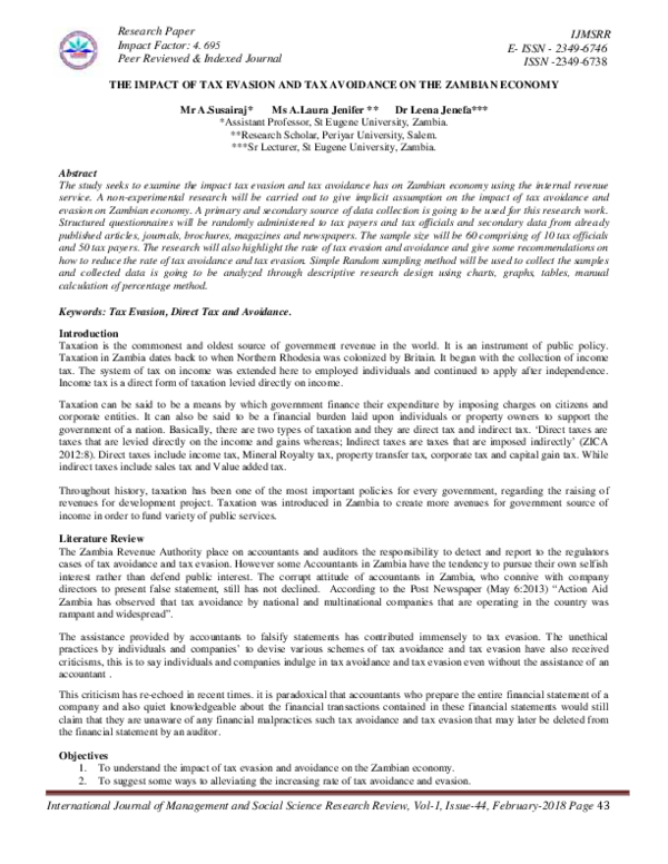 (PDF) The Impact of Tax Evasion and Tax Avoidance on the Zambian Economy