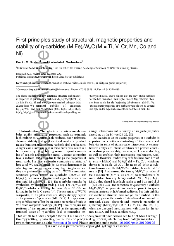 (PDF) First principles study of structural, magnetic and electronic ...